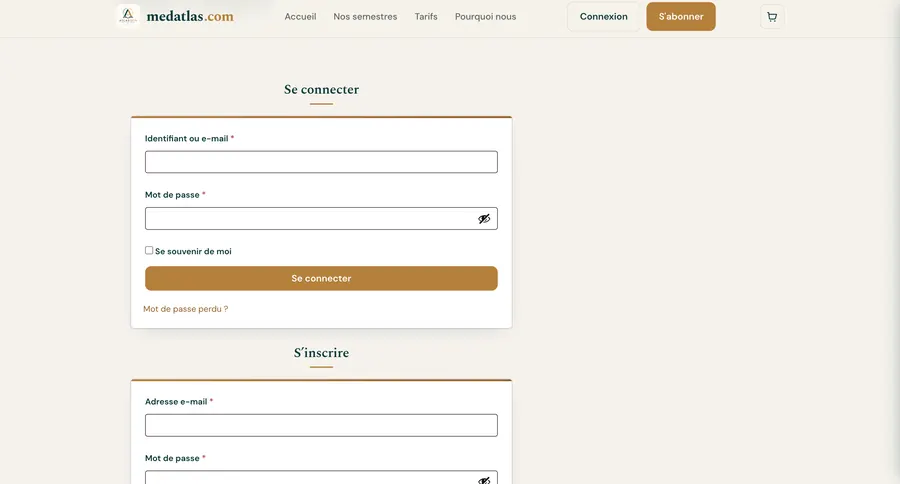 Page Se connecter / S’inscrire